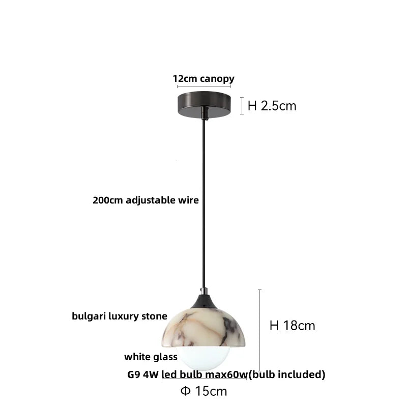 White Glass Ball LED Pendant Lamp Modern Luxury Stone Hanging Light
