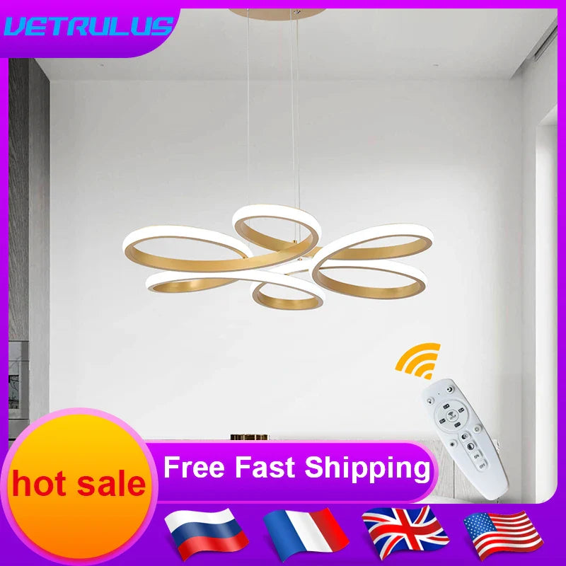 Gold Flower Acrylic Pendant Chandelier - Modern LED Ceiling Light