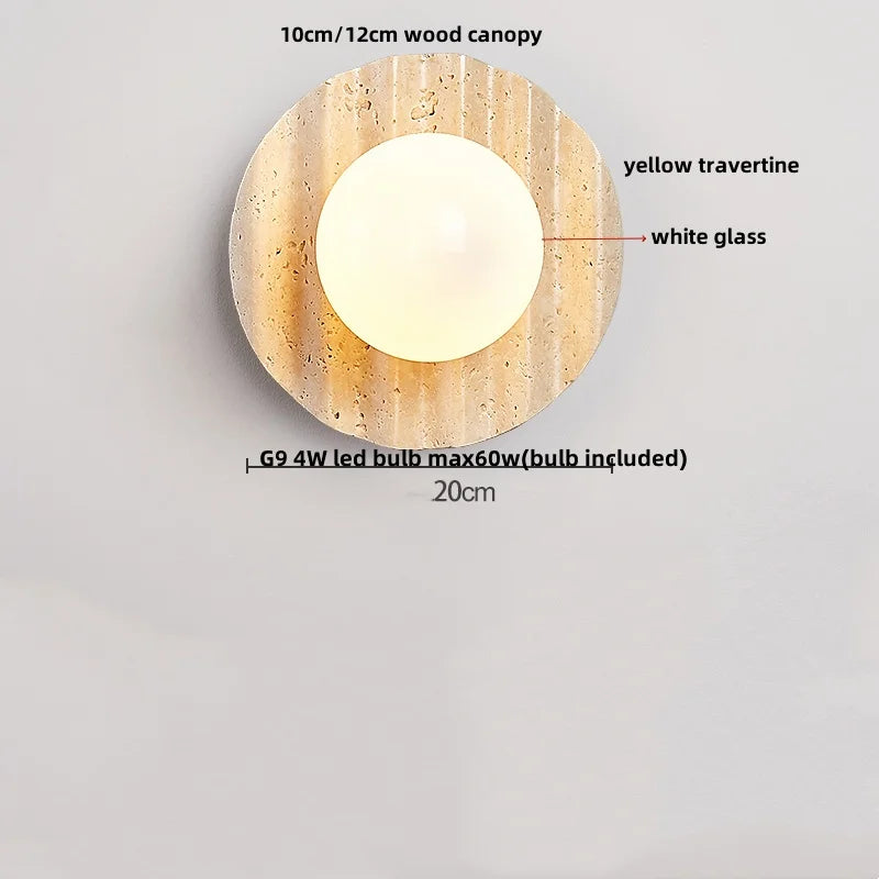 Yellow Cave Stone LED Wall Sconce with Pull Chain, Modern Glass Stair Light