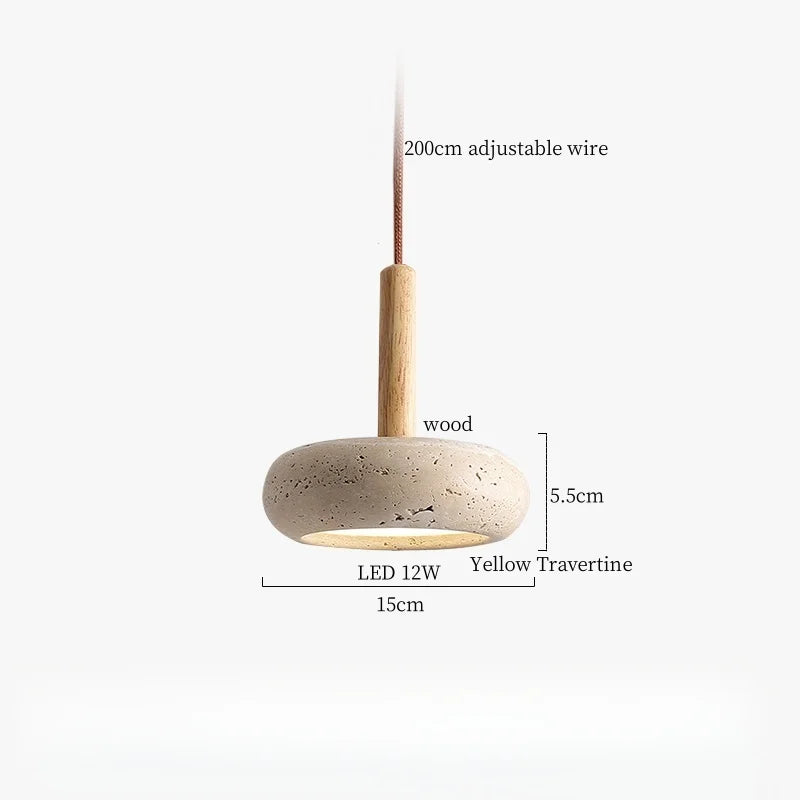Wood Stone LED Pendant Light Yellow Travertine Modern Luminaria