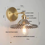 Vintage Green Glass LED Wall Light with Pull Chain Switch