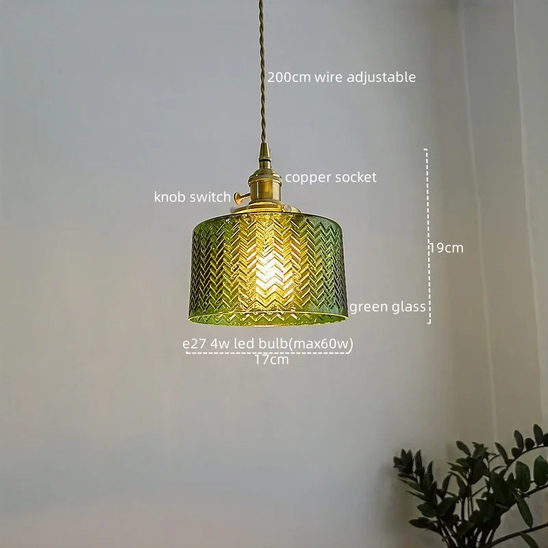 Green Glass Pendant Light Chandelier - Nordic LED Hanging Lamp for Home Decor