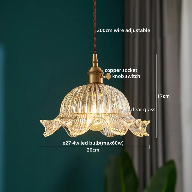 Japanese Style LED Pendant Lamp Copper Glass Hanging Light Fixtures