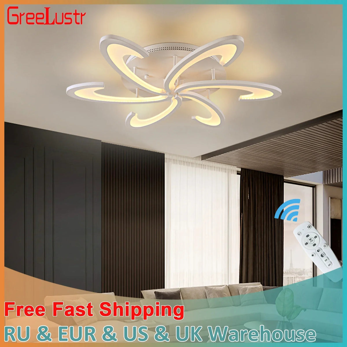 Flower Ceiling Lamp: Modern Chandelier Acrylic RC Dimming Pendant Light Fixture