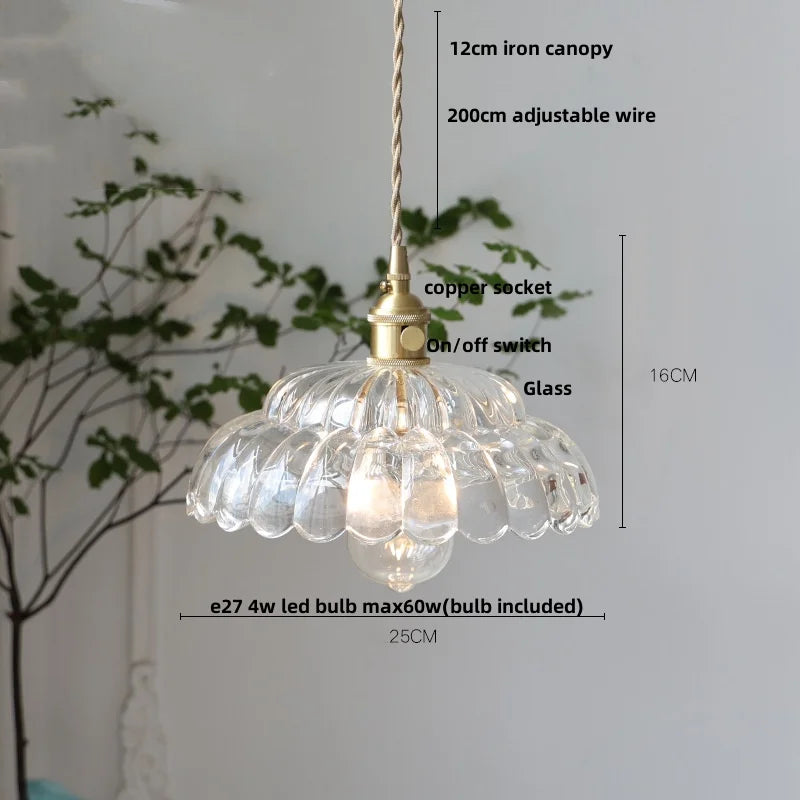 Walnut LED Glass Flower Pendant Light Fixture Adjusts Wire Modern Dining Bathroom