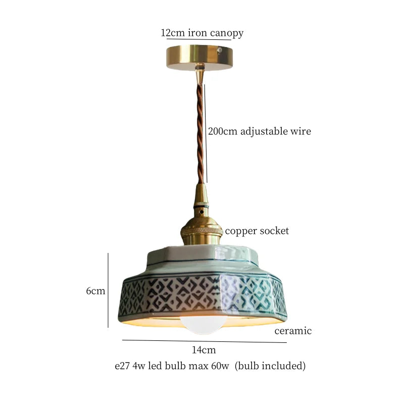 Afralia™ Cyan Ceramic LED Pendant Light for Loft Cafe Bar Decor