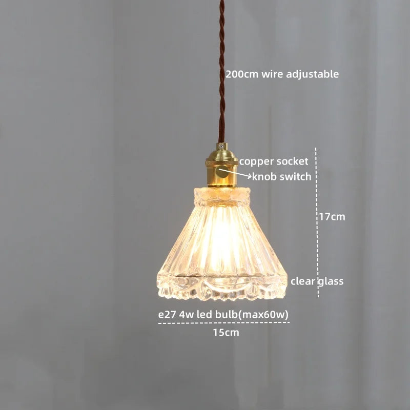 Copper Glass Chandelier LED Pendant Lights for Dining Room Bedroom Bar