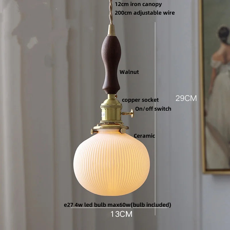 Wood Ash LED Pendant Light - Adjustable Nordic Modern Hanging Lamp