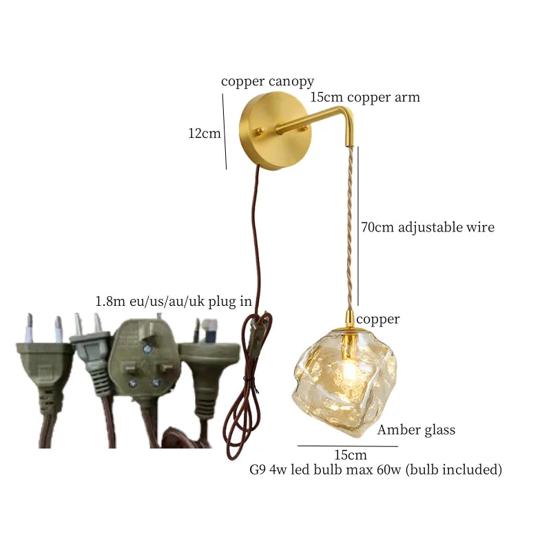 Lava Ice Glass LED Wall Sconce Brass Vintage Wandlamp