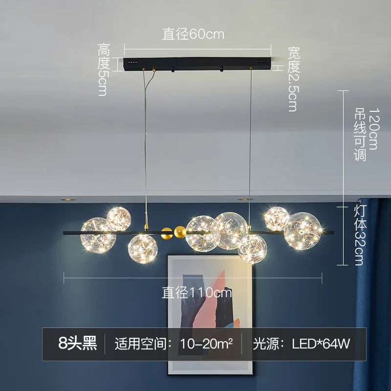 Golden Ring Glass Ball Chandelier with Remote Control for Living Dining Room