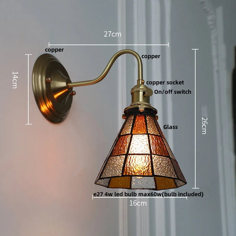 Afralia™ Blue Glass Copper LED Wall Light Fixture Stair Bar Restaurant Bedroom E27