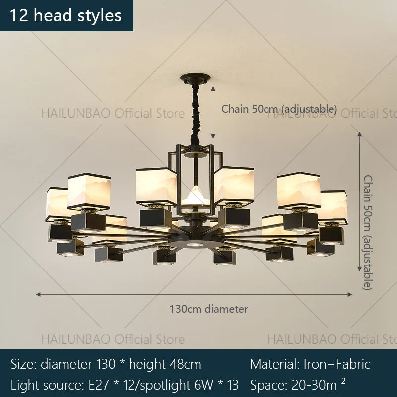 Chinese Zen Marble Chandelier for Living Room, Restaurant, and Bedroom