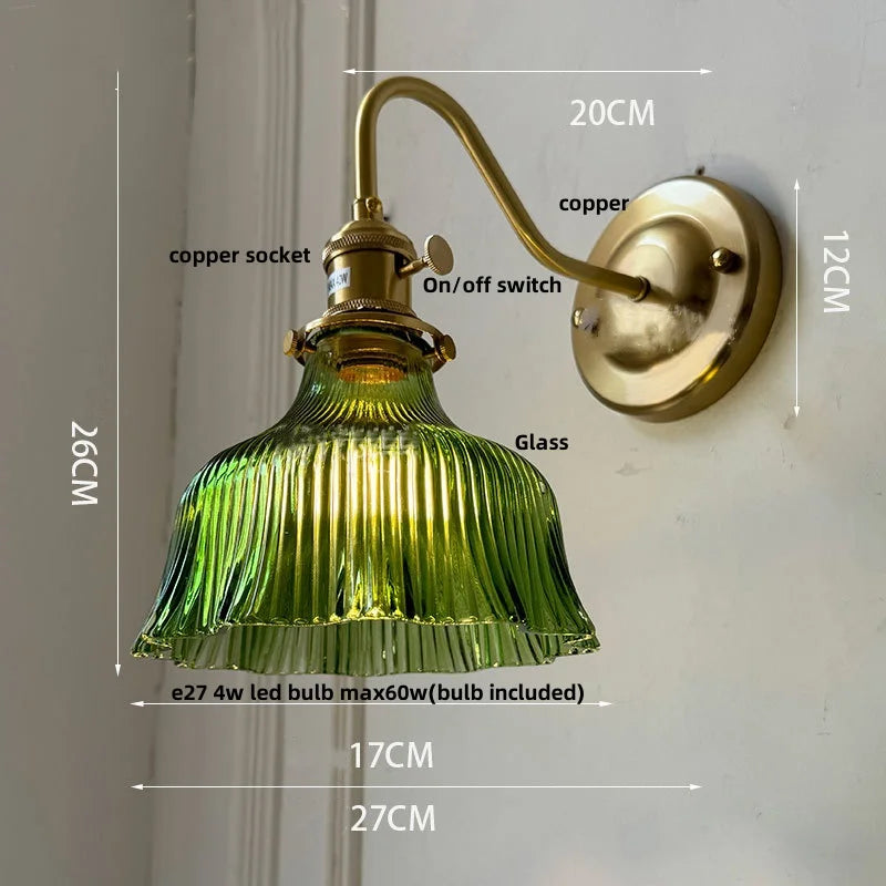 Amber Glass Wall Sconce Vintage Loft LED Vanity Light Fixture