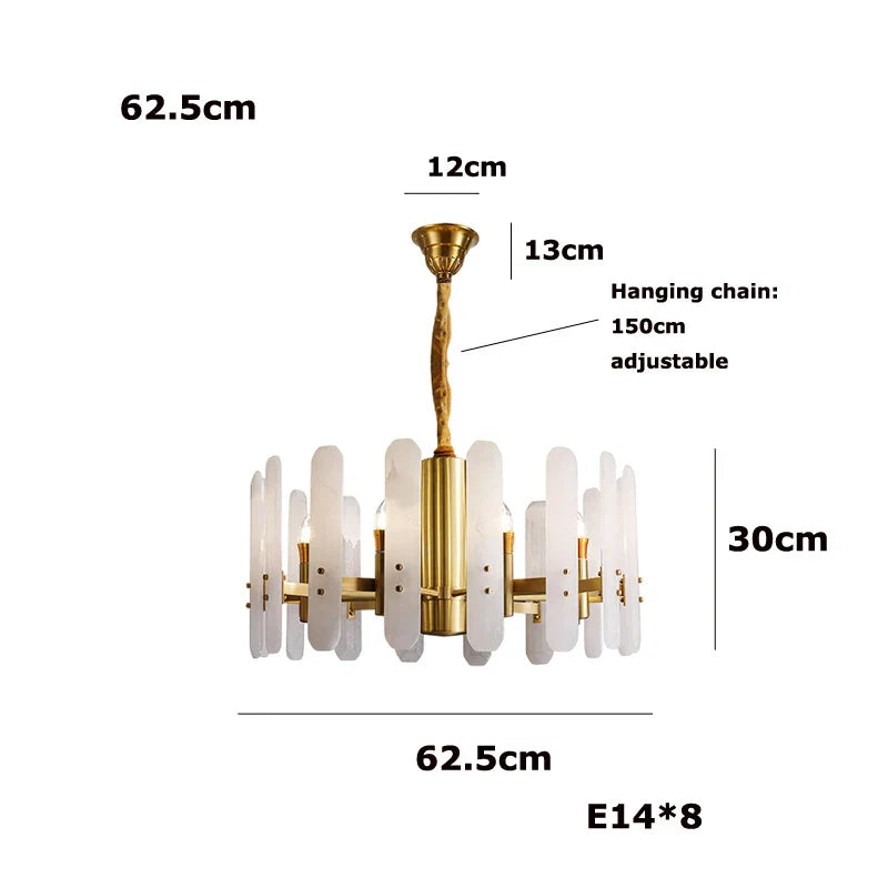 Marble Collection 2025 Chandelier: E14 LED Alabaster Hanging Lamp for Living Room