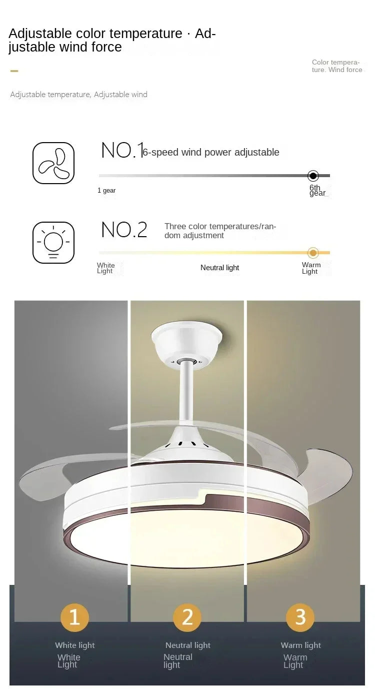 Copper Ceiling Fan with Energy-saving Lighting, Modern Style, 6-speed Variab