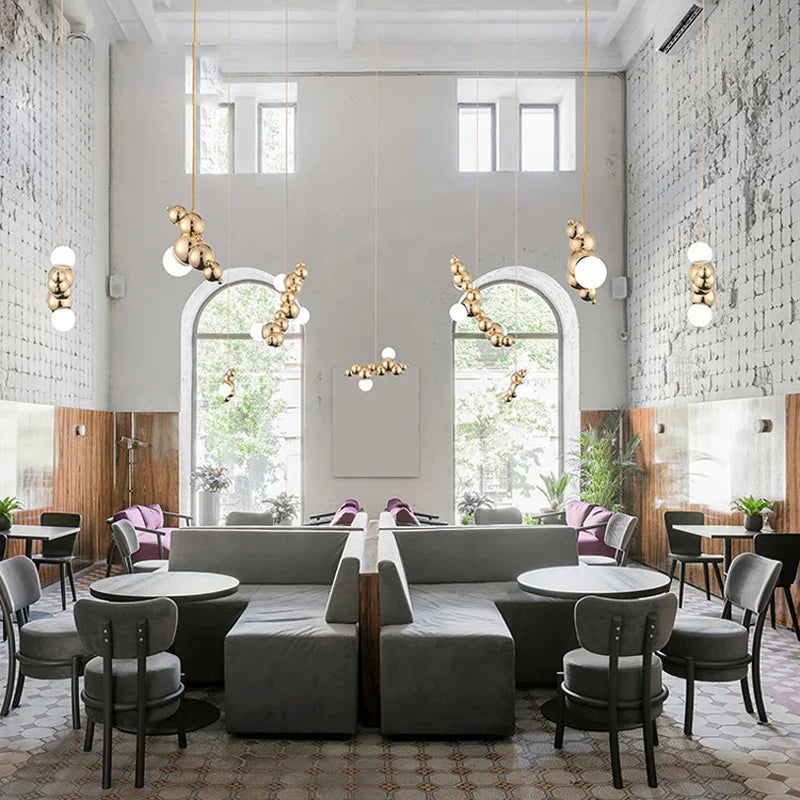 Dimmable LED Hanging Pendant Light for Living Room - Gold Silver Luminaire