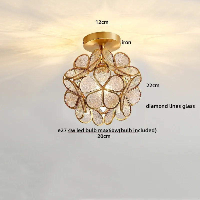 Nordic Flower Ball LED Ceiling Lights Copper Glass Chandelier