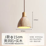 Japanese Wooden Stone Chandelier Pendant Light, Wabi-Sabi Style Yellow Cavity-Stone Lamp