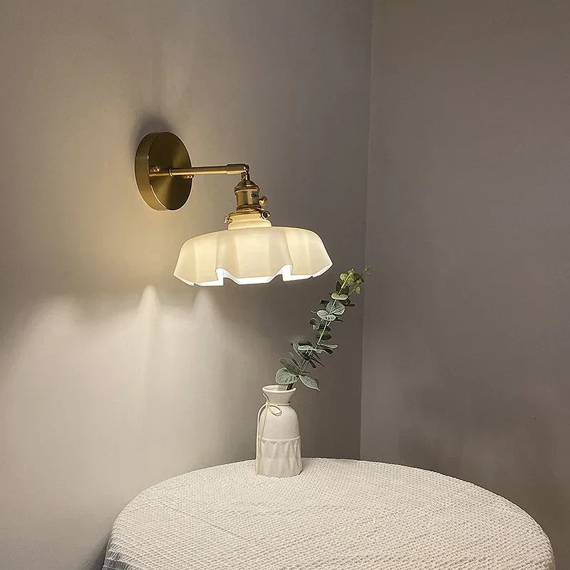 Yellow Glass LED Wall Light Fixture Modern Bedside Lamp Rotation Hallway Aisle