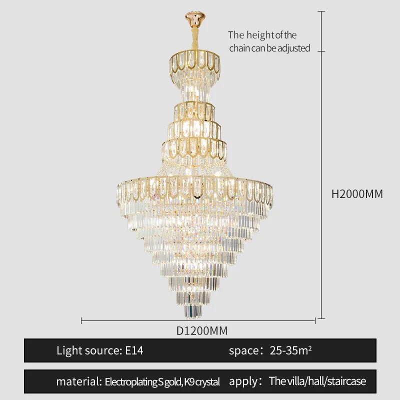 Modern Crystal Loft Chandelier for Luxury Attic Living Room
