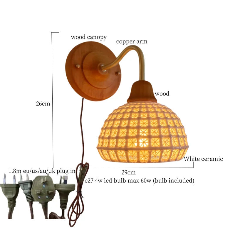 Afralia™ White Ceramic LED Wall Lamp | Japanese Vintage Copper Design