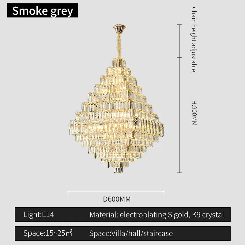 Square Pyramid Crystal Chandelier for Living Room & Hotel Lobby
