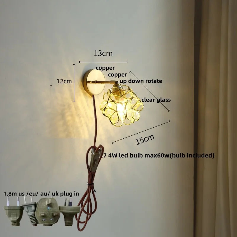 Butterfly Glass Wall Light: Up Down Rotate LED Fixture for Bedroom Living Room