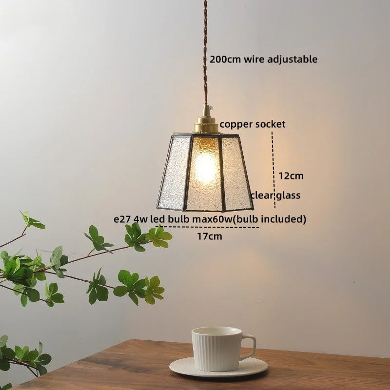Amber Glass LED Pendant Light - Nordic Modern Copper Suspension Luminaire for Home