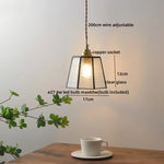 Amber Glass LED Pendant Light - Nordic Modern Copper Suspension Luminaire for Home