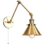 Afralia™ Gold Long Arm LED Wall Sconce with Pull Chain Switch