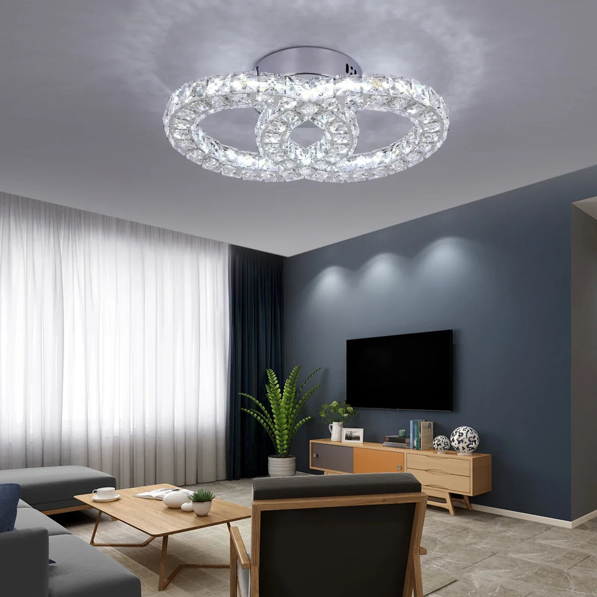 Crystal LED Ceiling Chandelier: Elegant 3-Side Nordic Indoor Light for Living Room