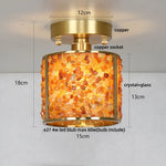 Handcrafted Glass Crystal Copper Ceiling Light Fixture for Dining Bedroom Kitchen