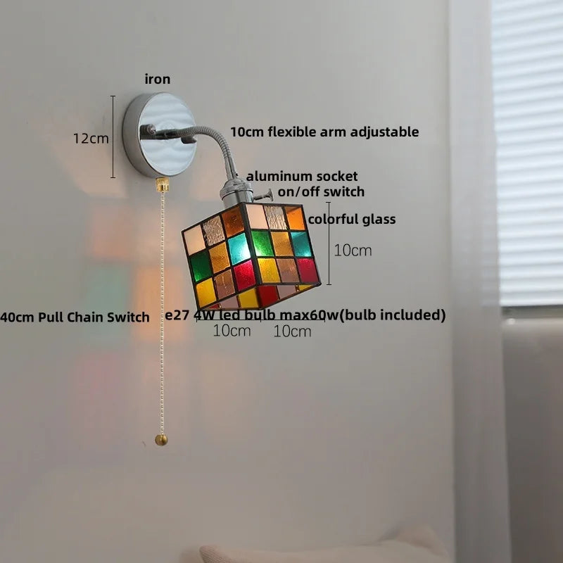 Modern Colorful Glass Wall Sconce with Pull Chain and Flexible Arm