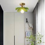Green Flower Glass Copper Ceiling Light - Nordic Modern LED, Living Room Bedroom Hallway Fixtures