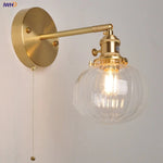 Nordic LED Glass Wall Light Fixture with Pull Chain Switch - Modern Rotating Bedside Lamp