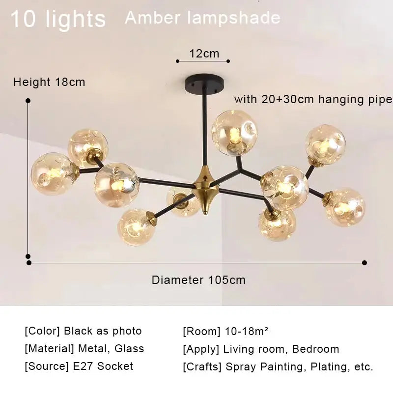 Nordic Glass Ball LED Chandelier Modern Ceiling Lamp Home Decor Fixture