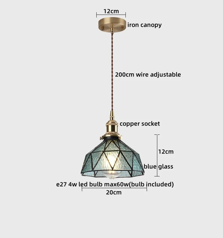 Copper Glass LED Pendant Lights Modern Hanging Lamp for Bar Bedroom Living Room