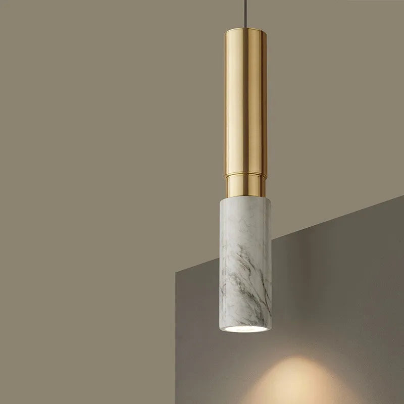 Long Tube Marble Ceiling Chandelier LED Pendant Light