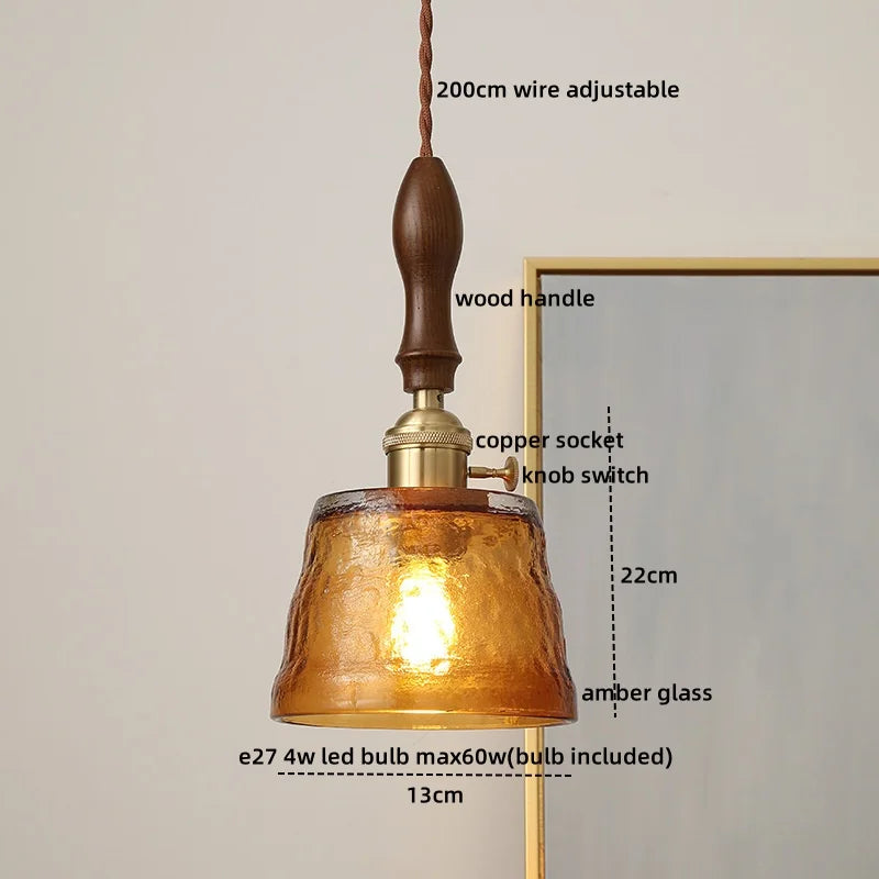 Wood Copper LED Pendant Light - Nordic Hanging Lamp for Bedroom Dining Hallway