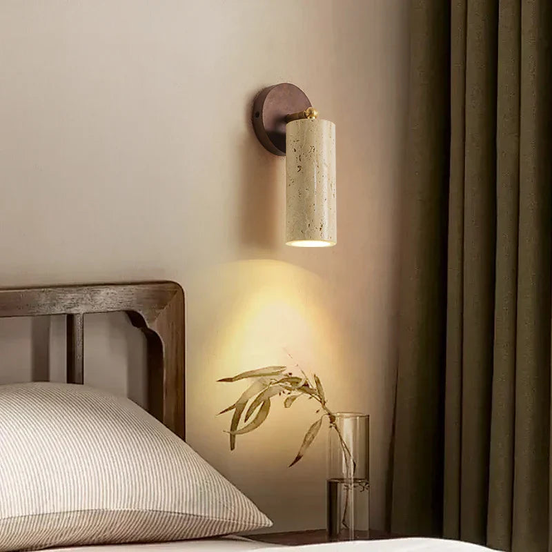 Afralia™ Copper LED Wall Light Study Hallway Bar Modern Yellow Travertine Stone Bedside Lamp