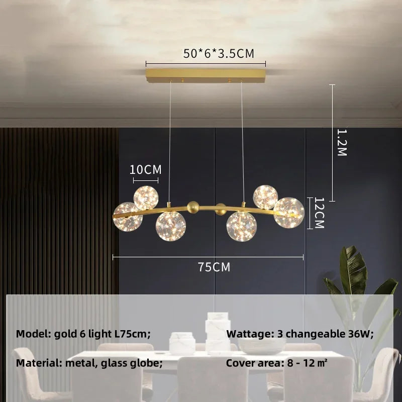 Modern Dimmable Metal Pendant Lights with Glass Globe for Dining Room & Bar