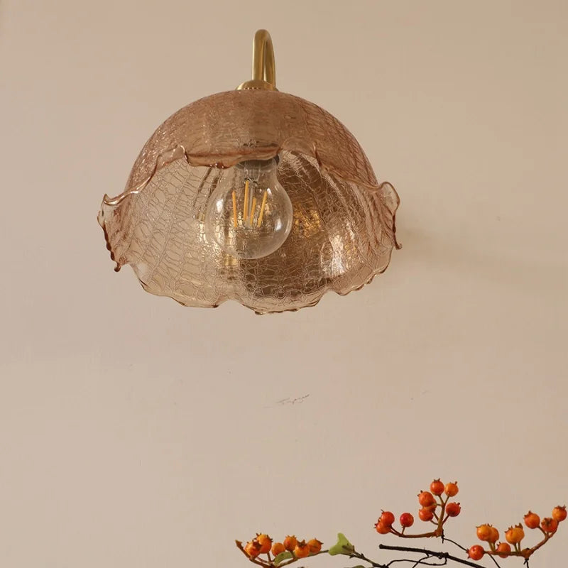 Amber Glass Wall Sconce Vintage Loft LED Vanity Light Fixture