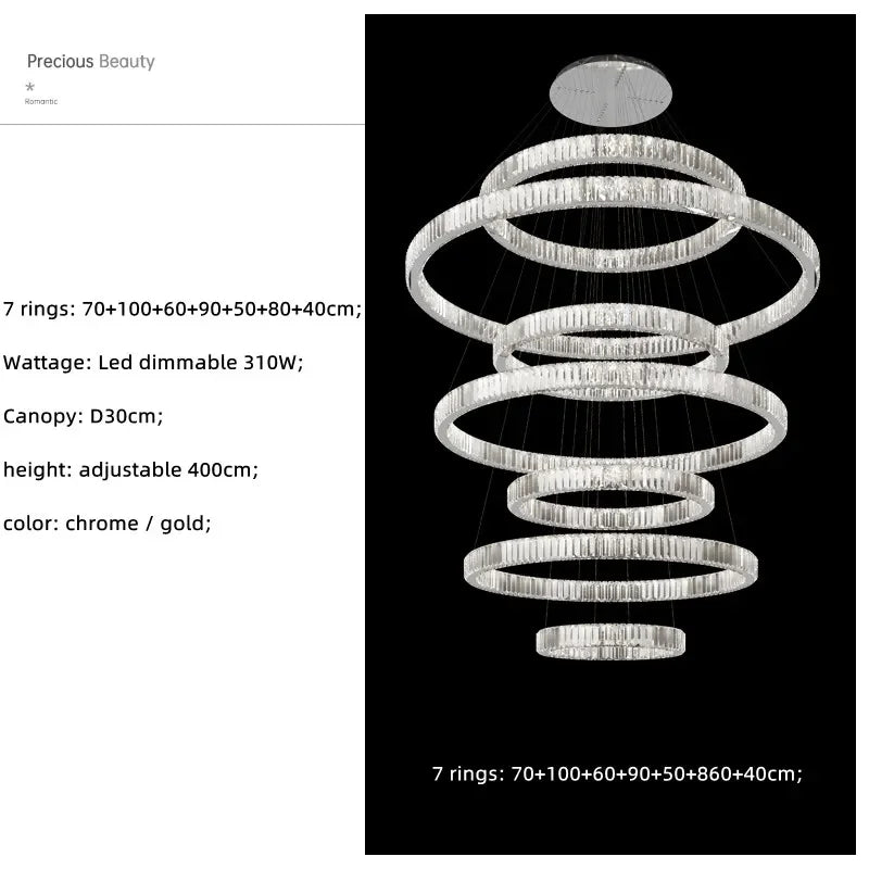 Luxury K9 Crystal Pendant Lights | Dimmable LED Circles Hanging Lamp