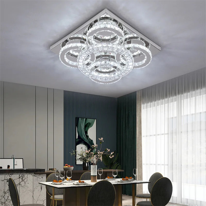 Crystal LED Ceiling Chandelier: Elegant 3-Side Nordic Indoor Light for Living Room