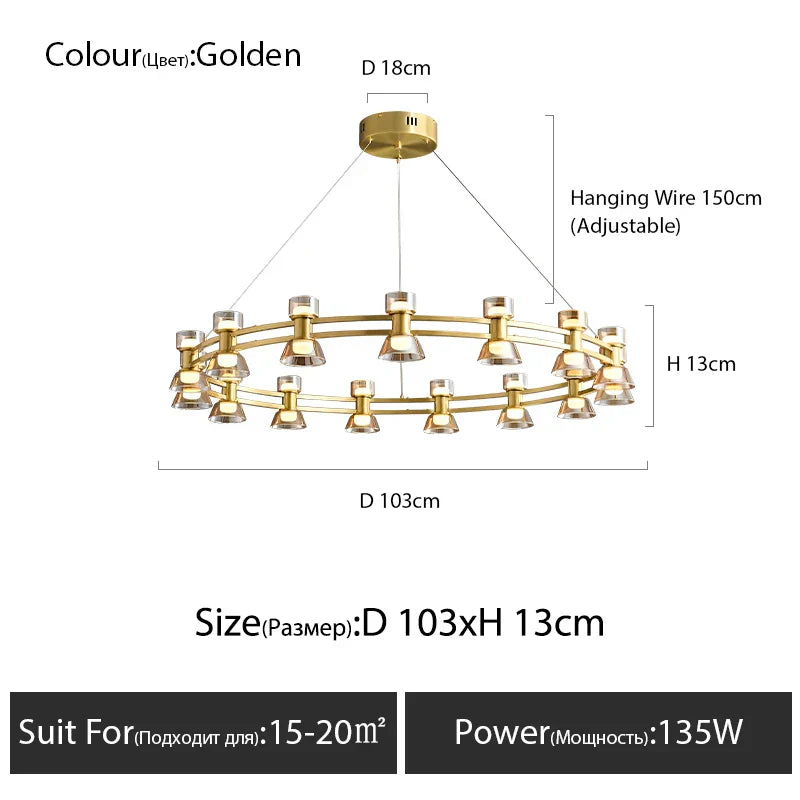 Copper Ring Pendant Lamp for Modern Luxury Living Room, Bedroom, Restaurant, Bar & Home Decor.