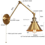 Afralia™ Gold Long Arm LED Wall Sconce with Pull Chain Switch