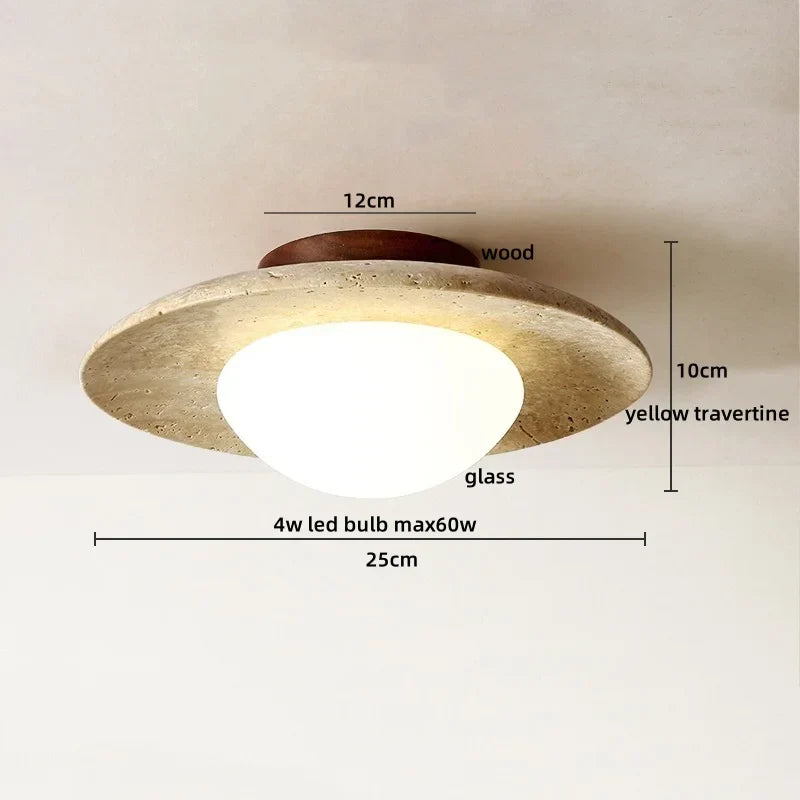Yellow Travertine Stone LED Ceiling Light Fixture White Glass Ceiling Lamp