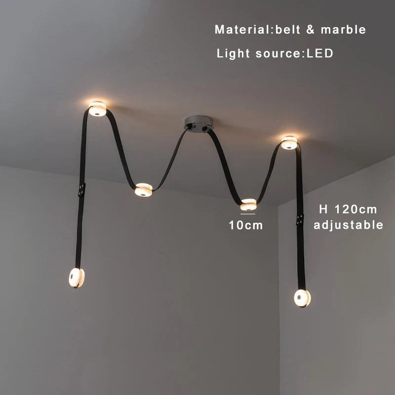Soft Leather Marble Chandelier: Luxury Dimmable Lighting Fixture for Living Room or Cafe.