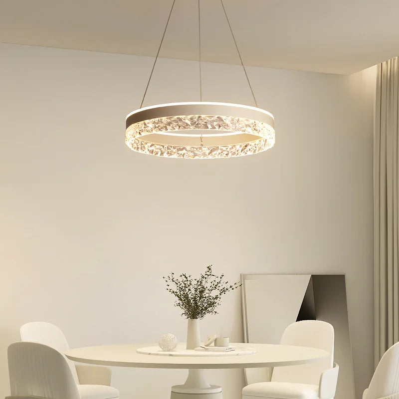 Crystal Ring LED Pendant Light - Modern Home Lighting for Bedroom and Restaurant