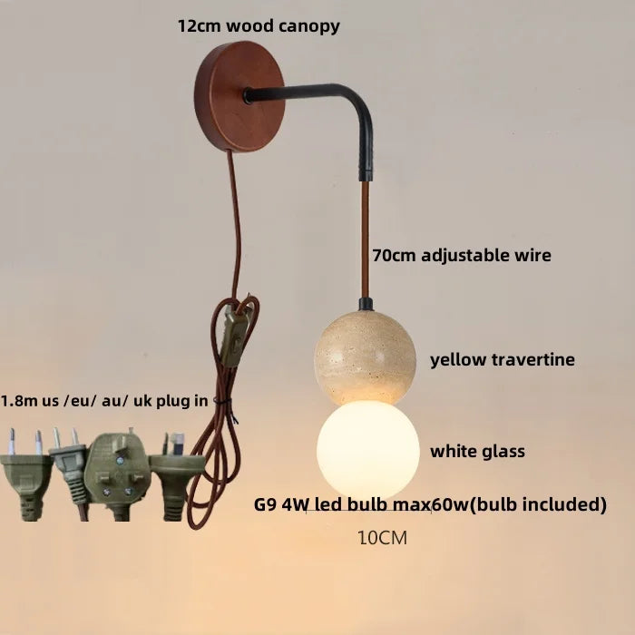 White Glass LED Wall Lights Modern Bedside Lamp Sconce with Pull Chain Switch